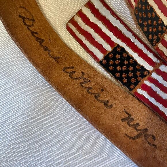 Rare?Diane Weiss NYC‎ hand tooled and painted leather ??USA flag belt. main image 9